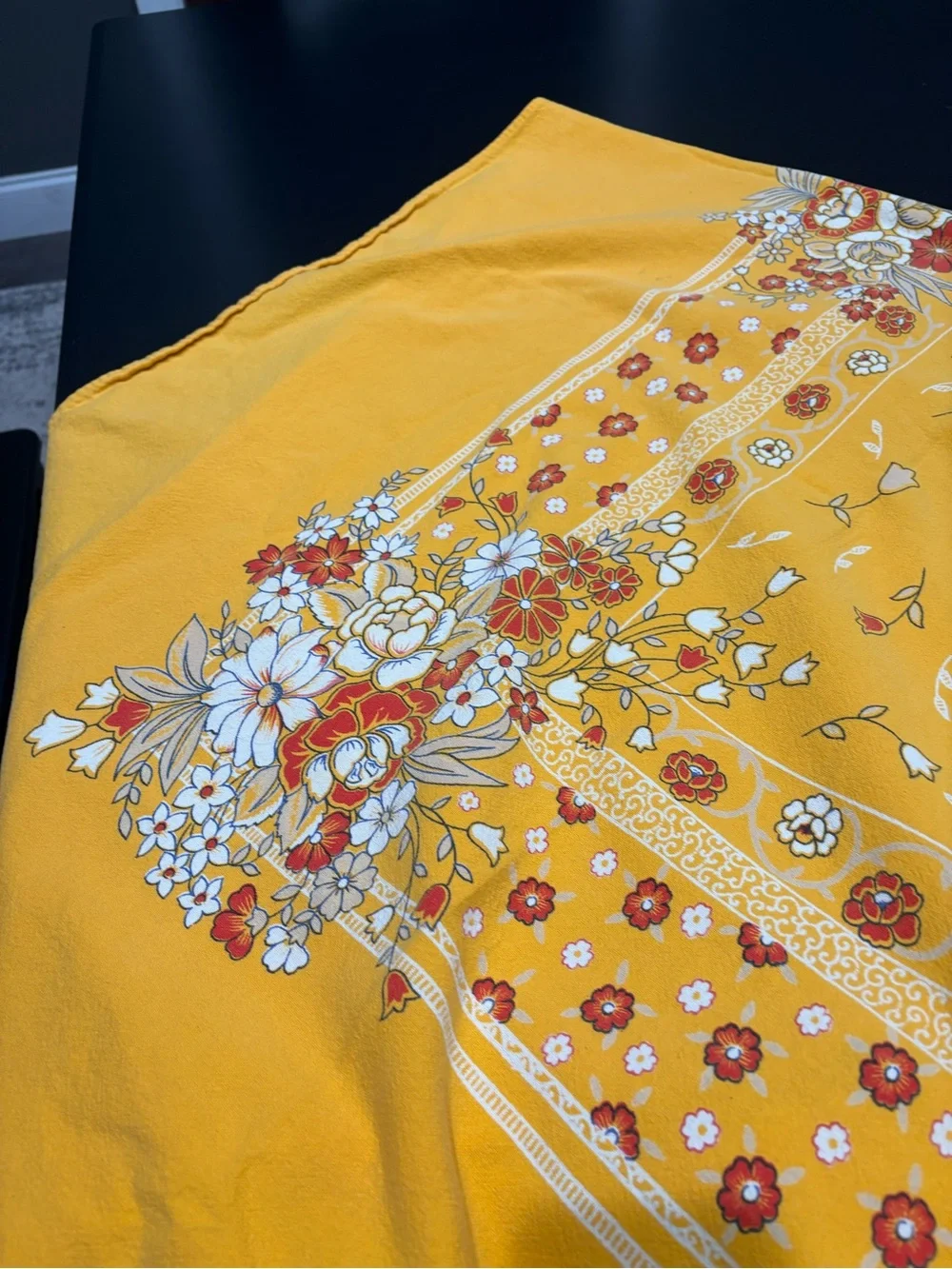 Vintage (1970’s ?) Yellow Floral Tablecloth - Elegant Dining Accent